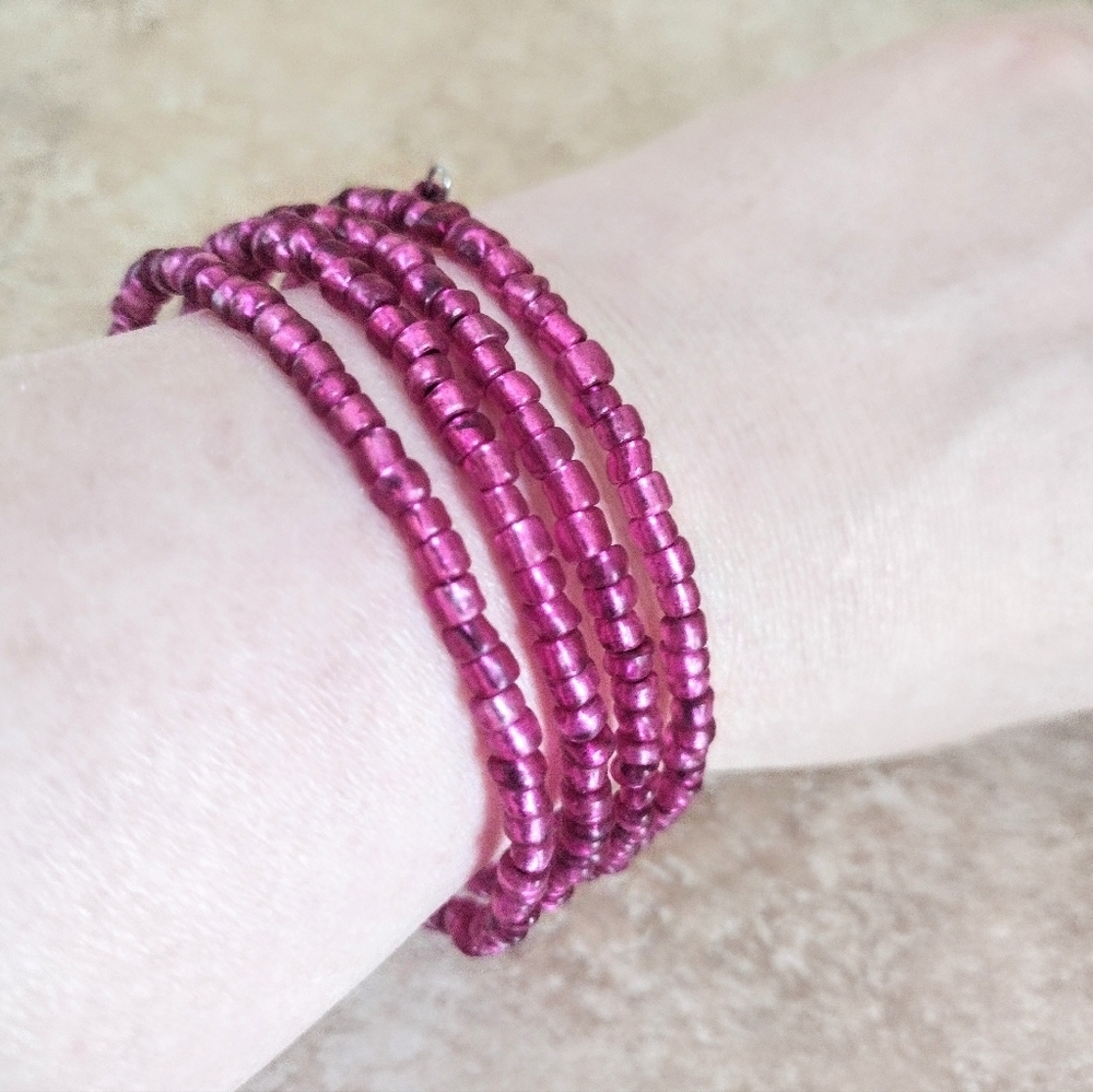 Vibrant Pink Multi-Strand Handmade Wrap Bracelet